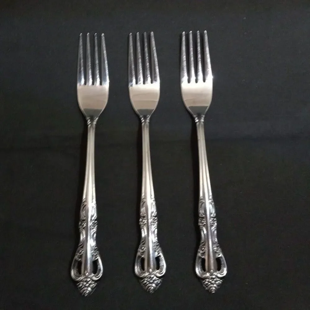 United Silver Co Stainless Acadia Dinner Fork-Japan-Floral-Pierced-MCM-Lot Of 3